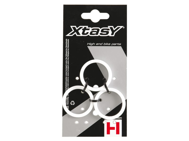 SET OF THREE 1 1-8” 28.6mm  XTASY WHITE HEADSET SPACERS 2mm, 5mm 10mm ALLOY FOR A-HEAD HANDLEBAR STEMS