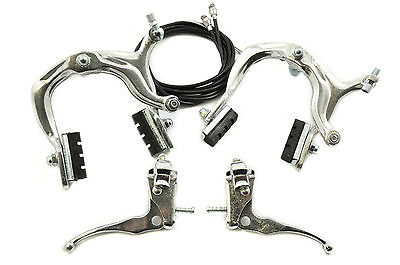 BMX ALLOY BRAKE CALIPERS +LEVERS+CABLES SILVER SUIT NEW OR OLD SCHOOL BMX