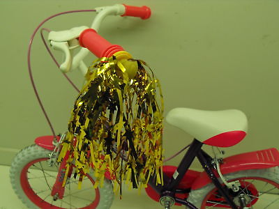 PAIR GIRLIE BIKE GOLD HANDLEBAR STREAMERS / TASSELS IDEAL GIFT FOR ANY GIRLS CYCLE OR TRICYCLE