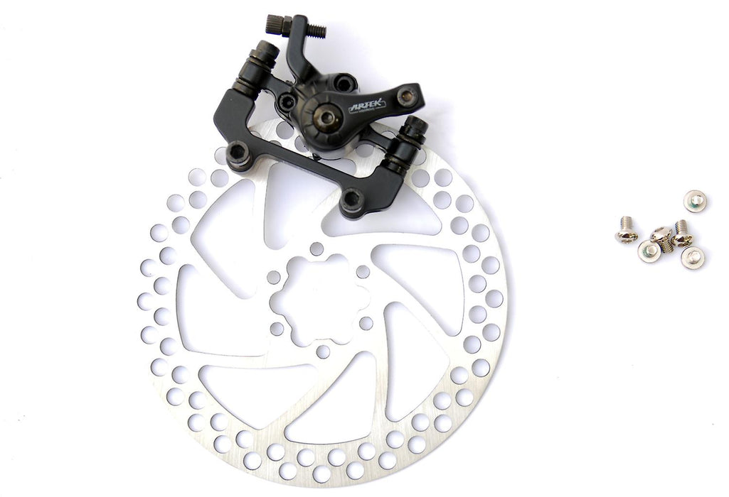 Artek Bike Rear Mechanical Cable Disc Brake Caliper & Rotor Set 160mm Inc Bolts