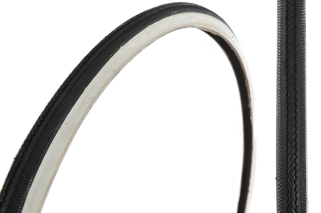 PAIR 26 x 1 1-4 WHITEWALL TYRES RIBBED TREAD FOR 50's,60's,70's,80's,90's RACING