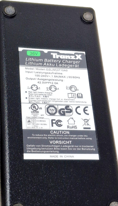 TranzX CH05 E-Bike Lithium Battery 5 Pin Charger 36V 1.8Ah UK Plug - Black