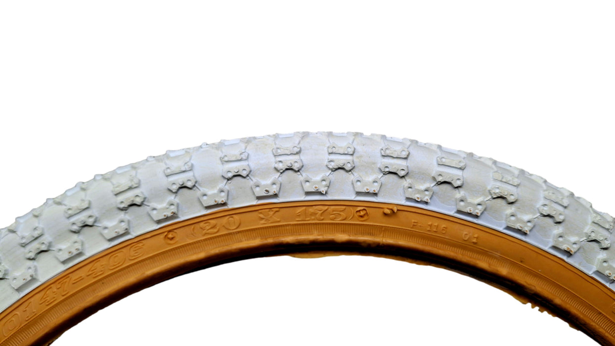 Pair Raleigh Burner Old School BMX 20 x 1.75 Tyres White Amberwall Comp 3 (iii)