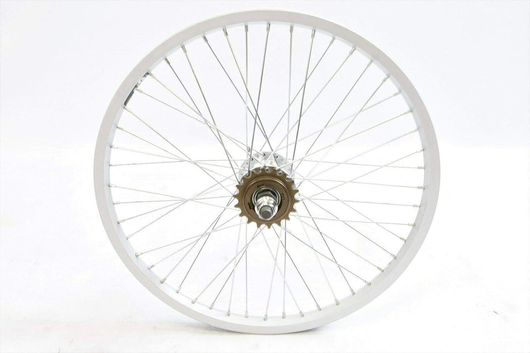 REAR 20" BMX 48 SPOKE WHEEL 14mm AXLE (406-19) SILVER RIM WITH 18T SPROCKET