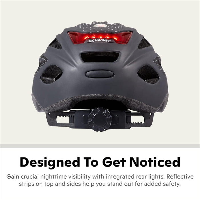 Schwinn Beam LED Lighted Adult Black Bike Helmet 58-61cm , Reflective Design