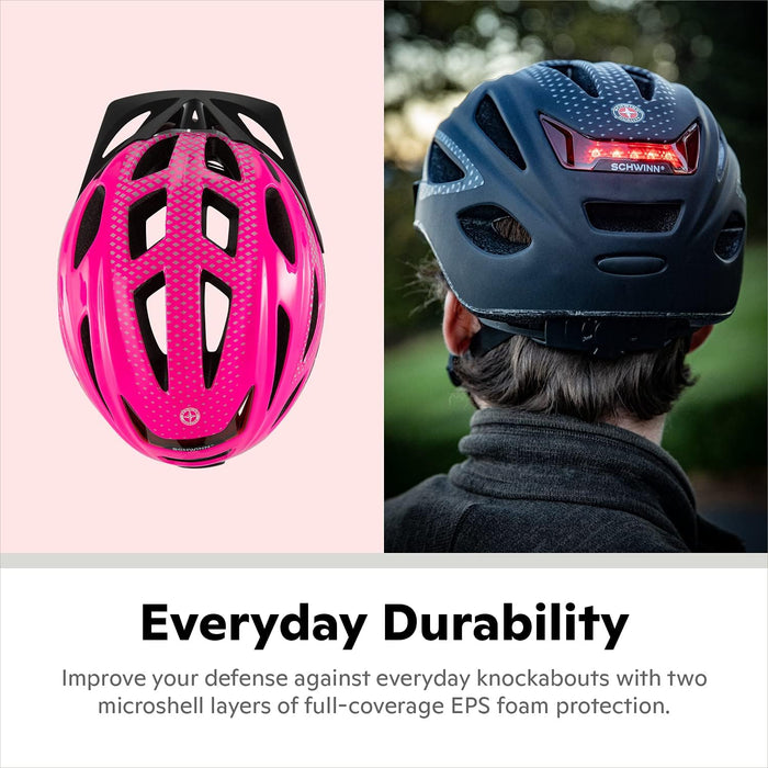 Schwinn Beam LED Lighted Adult Pink Bike Helmet 58-61cm , Reflective Design