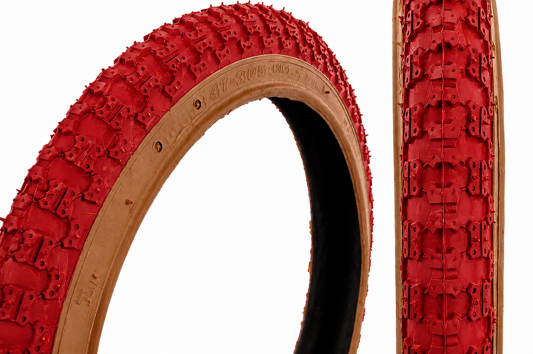 Pair Raleigh Burner / Old School BMX 20 x 1.75 Tyres Red Amberwall Comp 3 (Iii)
