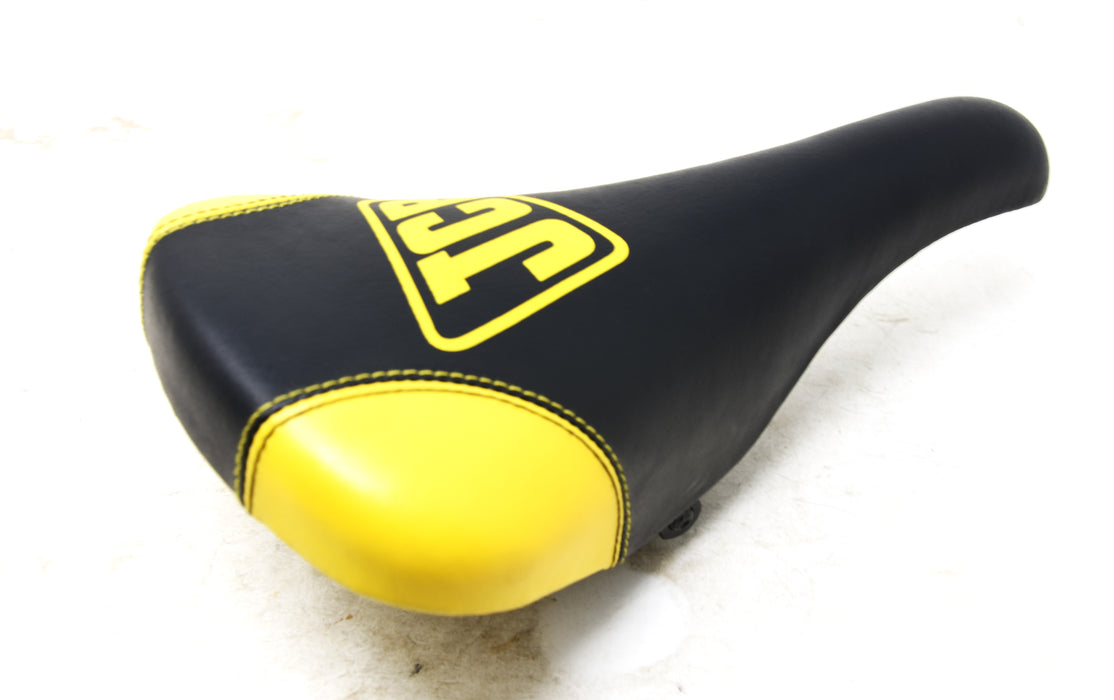 Retro Mtb any Bike Saddle Black Saddle With Yellow Corners J>C>B Lettered