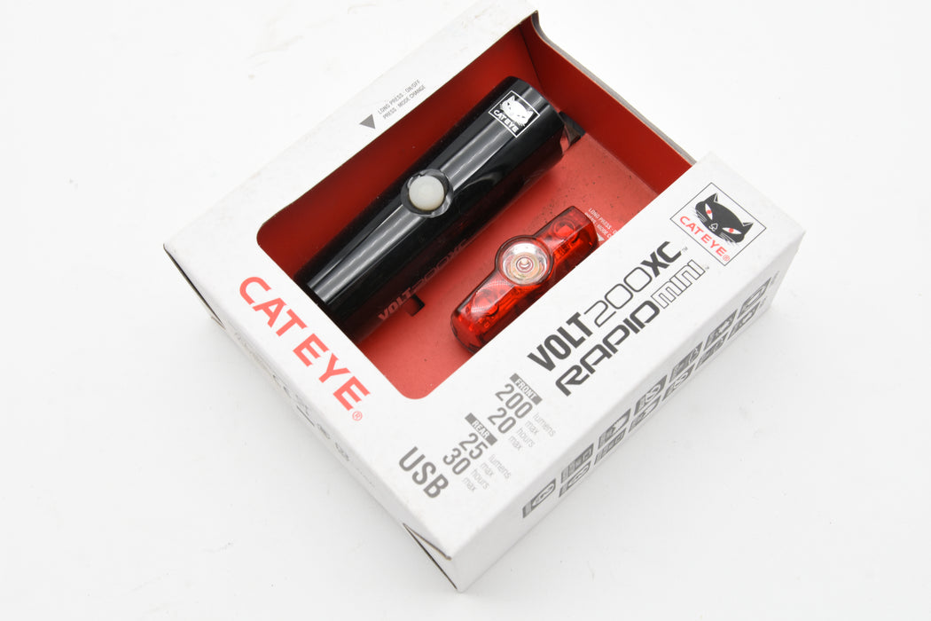 CatEye Volt 200 XC Rapid Mini Bike Light Set 200 lumen Front 25 Rear USB Charge