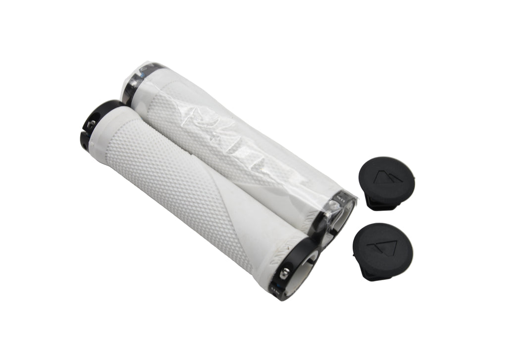 PAIR DOUBLE LOCK ON CANYON BIKE HANDLEBAR GRIPS WHITE 135mm OPEN END + PLUGS