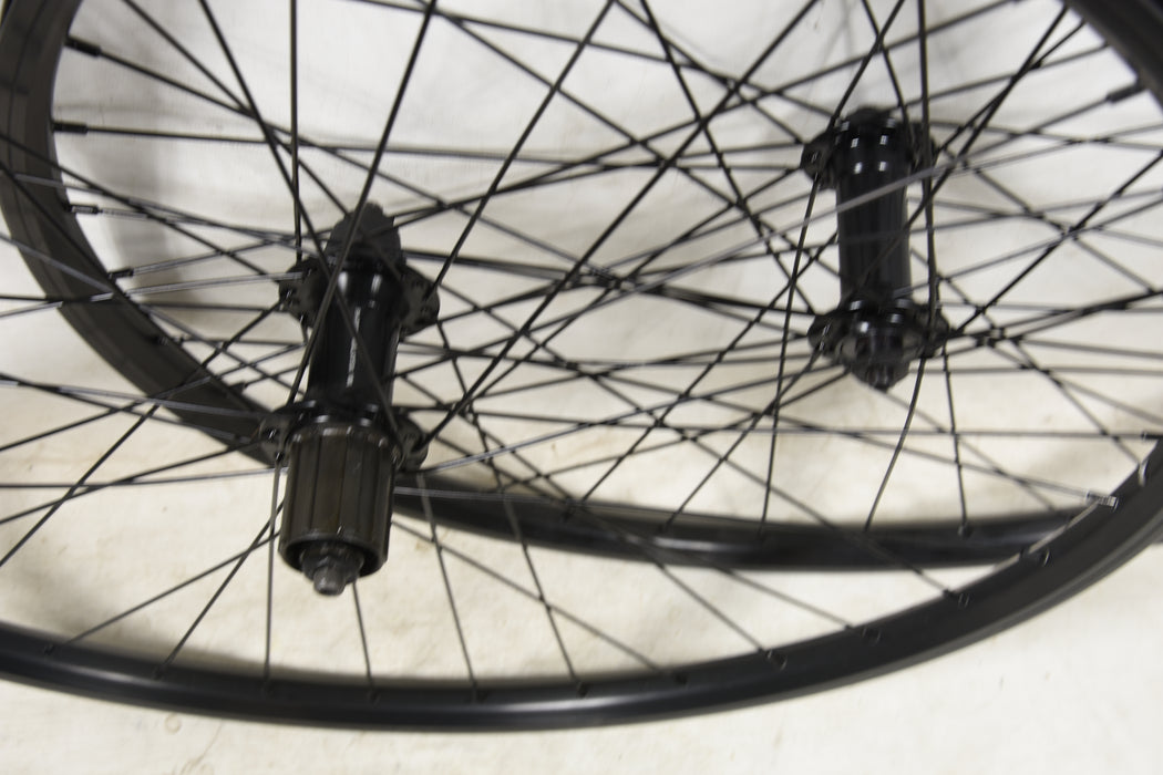 PAIR 26" MTB BIKE WHEELS (559 x 17c) SHIMANO 8-9 10 SPEED CASSETTE HUBS BLACK DUAL WALL RIMS