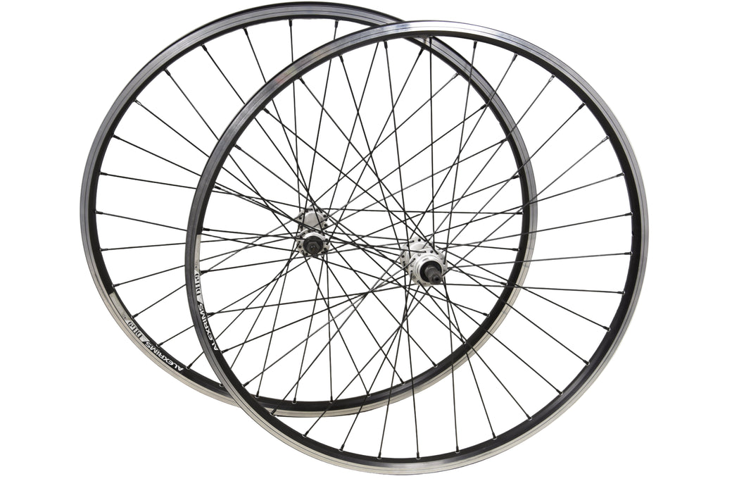 PAIR OF 700c (622x19) BLACK HYBRID WHEELS WITH ALEX RIMS WOULD SUIT 5,6,7 SPEED