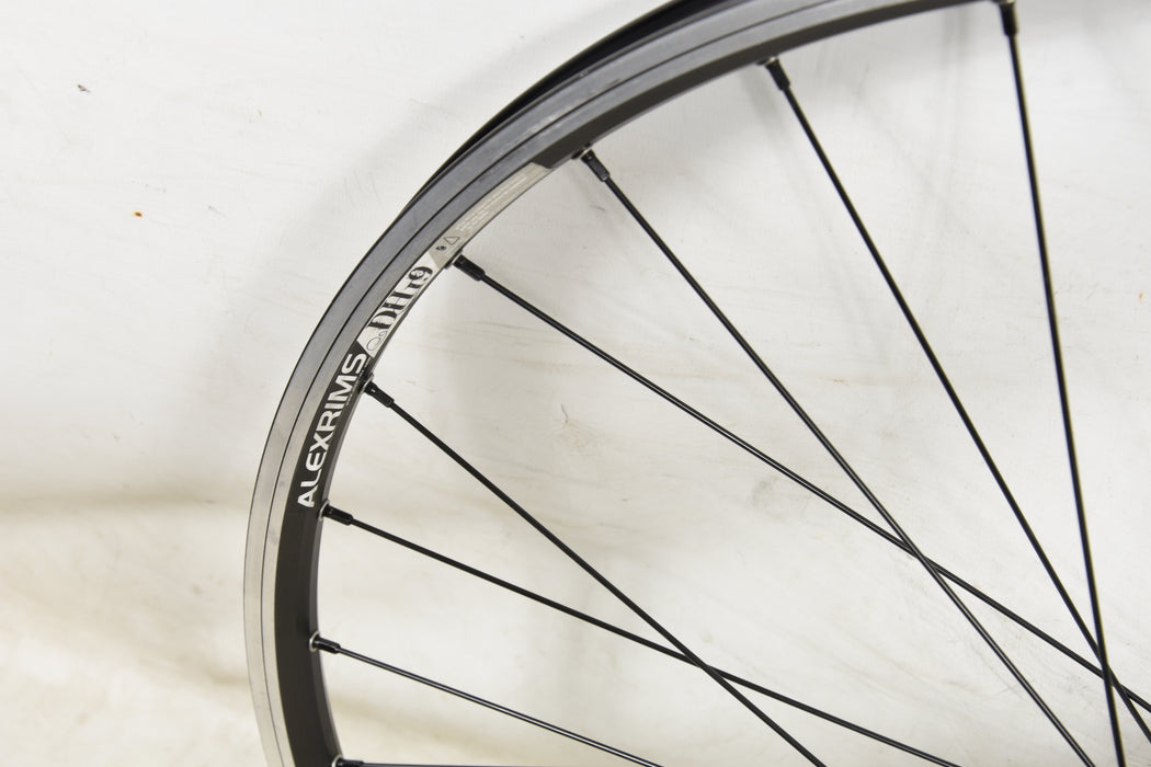 PAIR OF 700c (622x19) BLACK HYBRID WHEELS WITH ALEX RIMS WOULD SUIT 5,6,7 SPEED