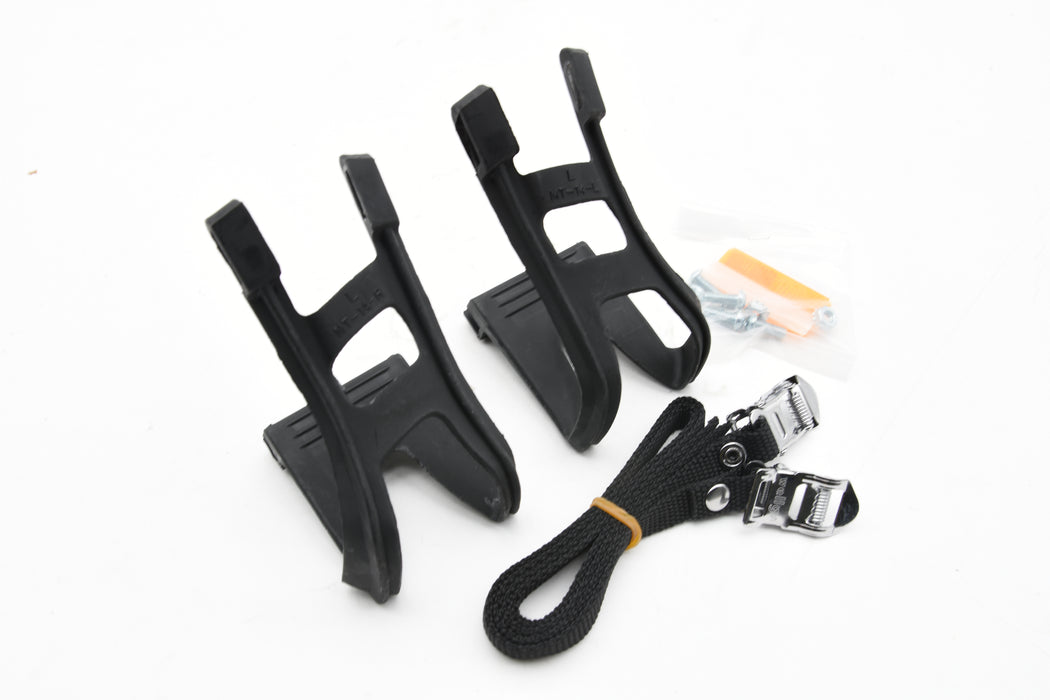 MT-14-L DOUBLE PRONG MTB ATB PEDAL TOE CLIPS STRAP SET + REFLECTORS LARGE
