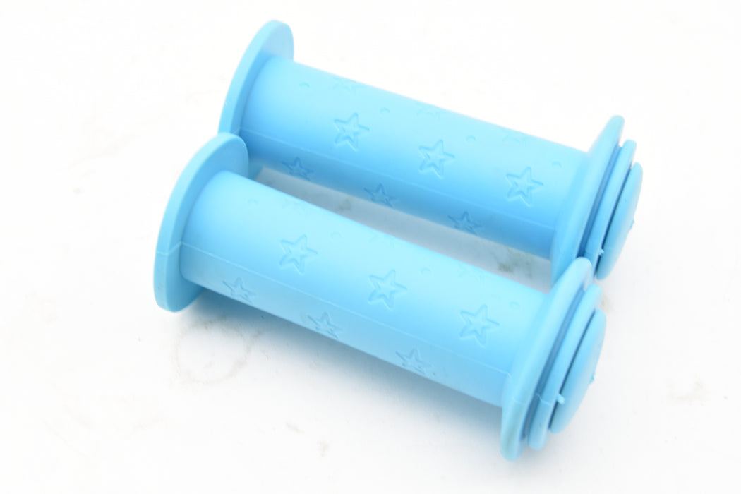 PAIR RALEIGH POP KIDSI KIDS LIGHT BLUE BIKE-TRIKE-SCOOTER HANDLEBAR GRIPS 100mm CHILDREN CYCLE NON SLIP ENDS STAR PATTERN