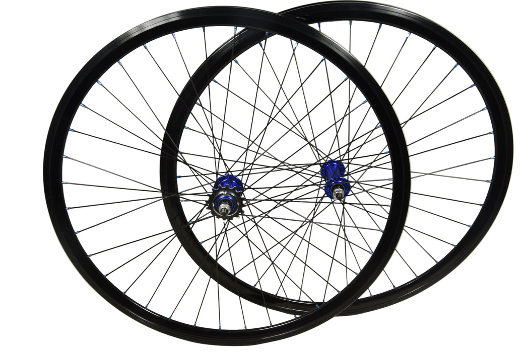 FIXIE NEW 700c FLIP FLOP BLACK 31mm RIM WHEELS 622 - 13 SEALED BLUE HUBS