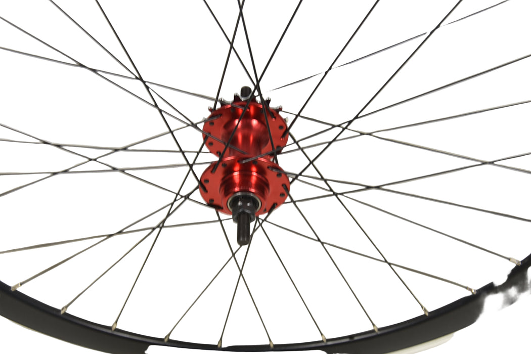 PAIR BLACK 700C FIXIE FLIP FLOP WHEELS RED SEALED HUBS 40MM DEEP RIM 622 - 15