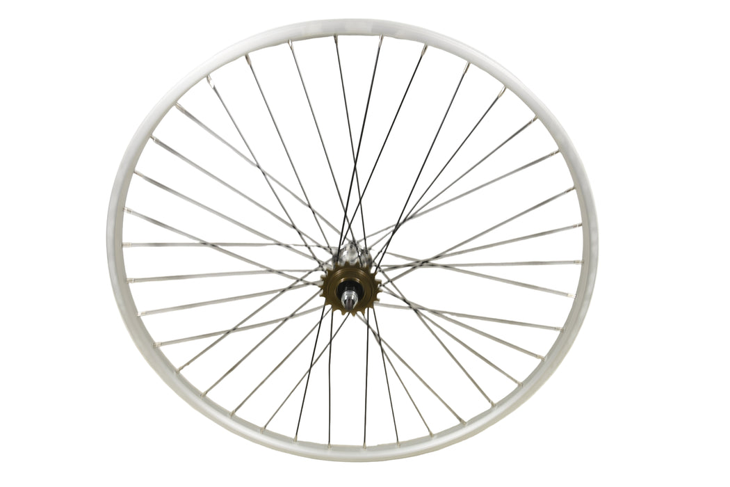 26 x 1 3-8" SINGLE SPEED REAR WHEEL,ALLOY RIM WITH 18 TEETH FREEWHEEL (CAN CHANGE) BLACK SPOKES