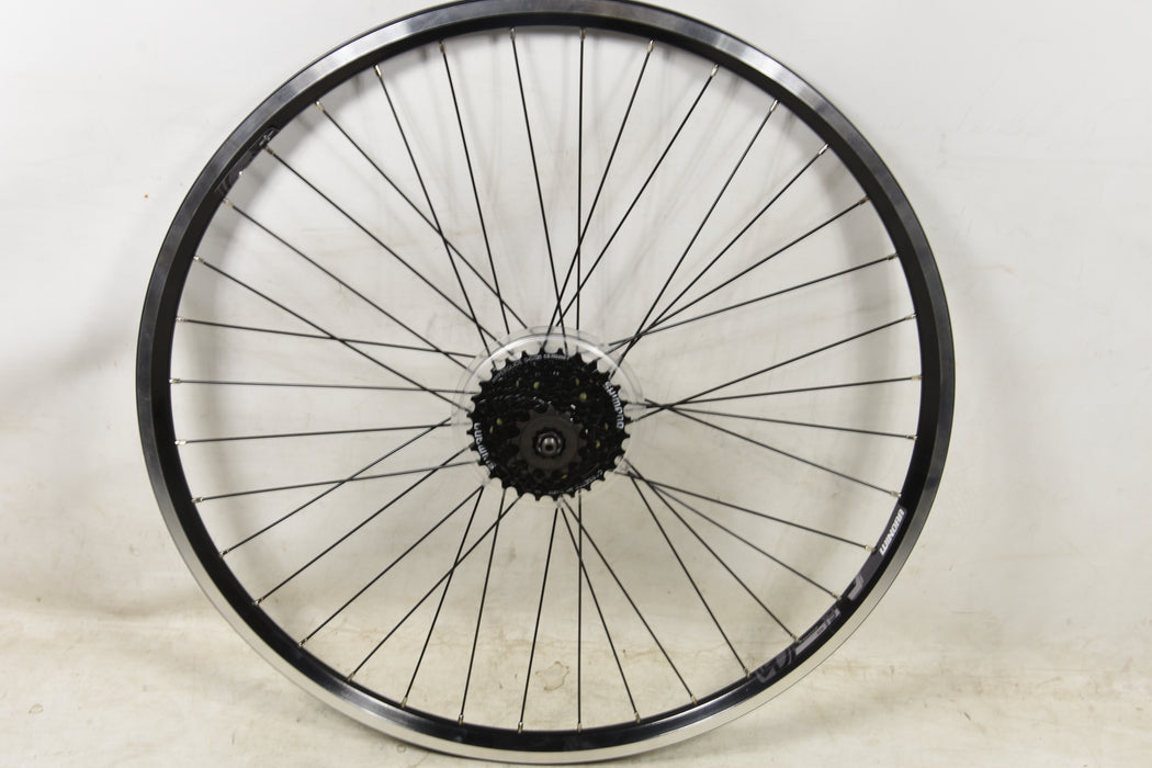 26" MTB Shimano FH-RM30 7 Speed Cassette Rear Mountain Bike Wheel Dual Wall Rim Black