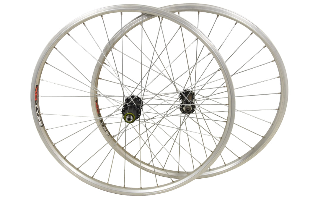 PAIR 26" MTB WHEELS 8-9 CASSETTE HUB DUAL WALL Q-R SILVER DUAL WALL RIM BRAKE 559 - 19