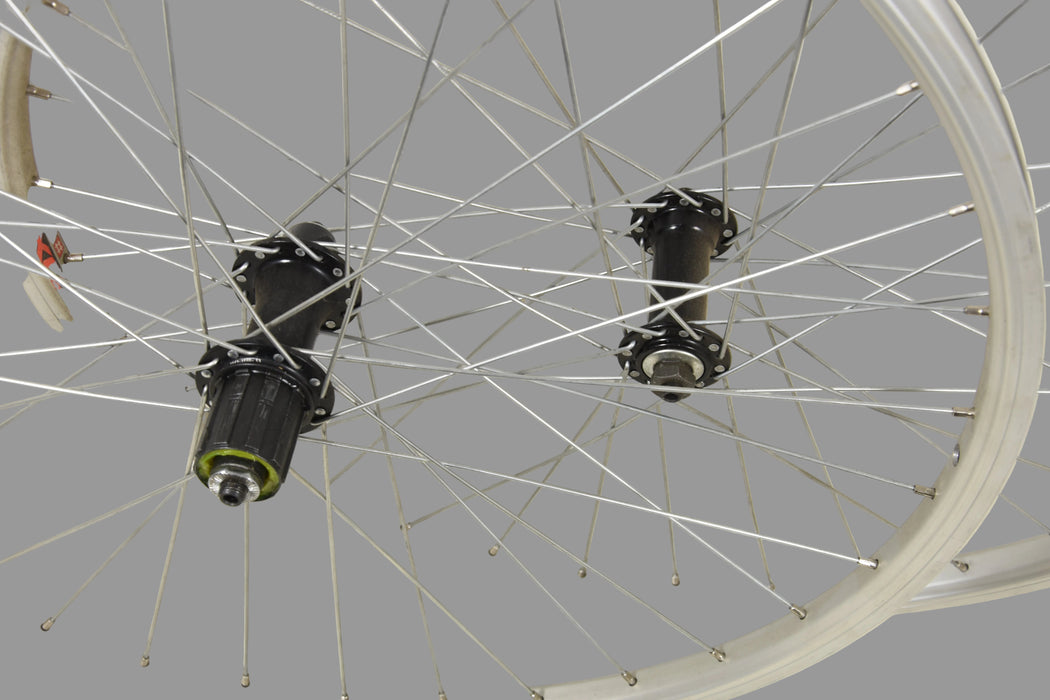 PAIR 26" MTB WHEELS 8-9 CASSETTE HUB DUAL WALL Q-R SILVER DUAL WALL RIM BRAKE 559 - 19