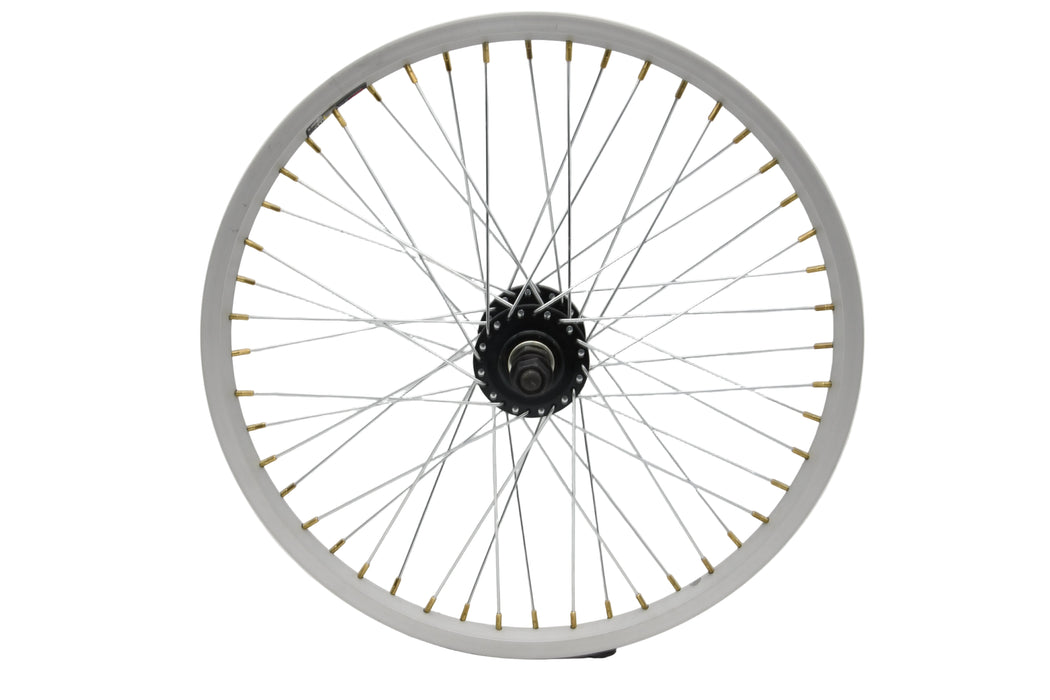 SILVER FRONT 20" BMX BIKE 48 SPOKE WHEEL 14mm AXLE QUANDO HUB (406 - 19) RIM