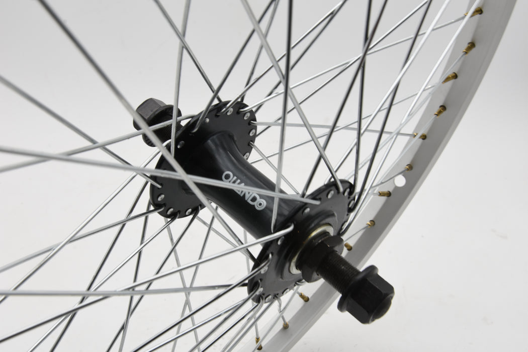 SILVER FRONT 20" BMX BIKE 48 SPOKE WHEEL 14mm AXLE QUANDO HUB (406 - 19) RIM