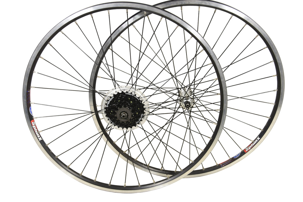 26" MTB Bike Wheels (559 X 17c) RM30 With 7 Speed Shimano Cassette Black Dual Wall Rim Brake