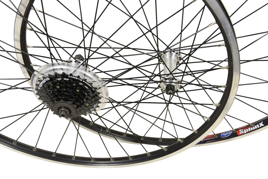 26" MTB Bike Wheels (559 X 17c) RM30 With 7 Speed Shimano Cassette Black Dual Wall Rim Brake
