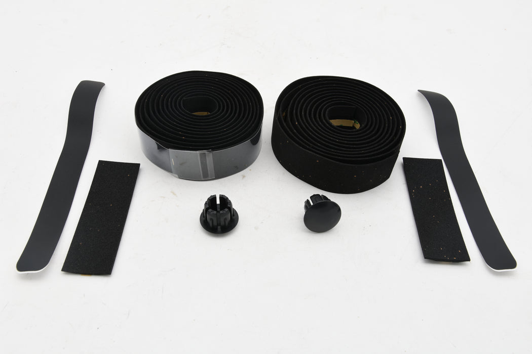 VELO VLT-1001 DROP BARS ROAD GRAVEL BIKE BLACK CORK HANDLEBAR TAPE + BAR PLUGS