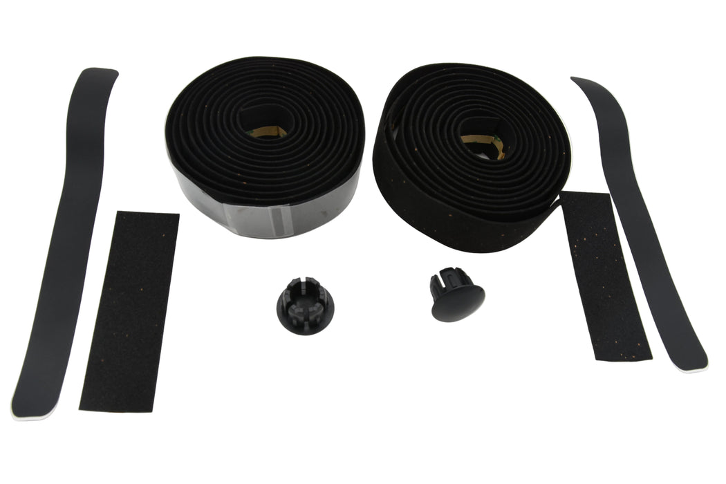 VELO VLT-1001 DROP BARS ROAD GRAVEL BIKE BLACK CORK HANDLEBAR TAPE + BAR PLUGS