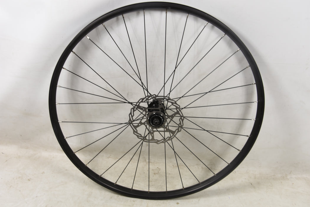 29er 700c CENTRE LOCK DISC FRONT WHEEL SHIMANO HB-TX505 BLACK RIM 160mm ROTOR (SLIGHT MARKS)
