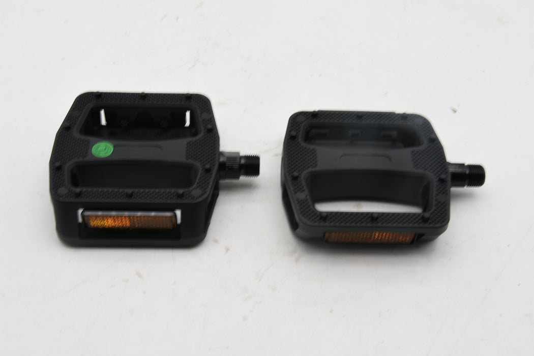 Pair Black Resin 9/16" MTB or BMX Bike Platform Pedals For Three Piece Crank 95mm