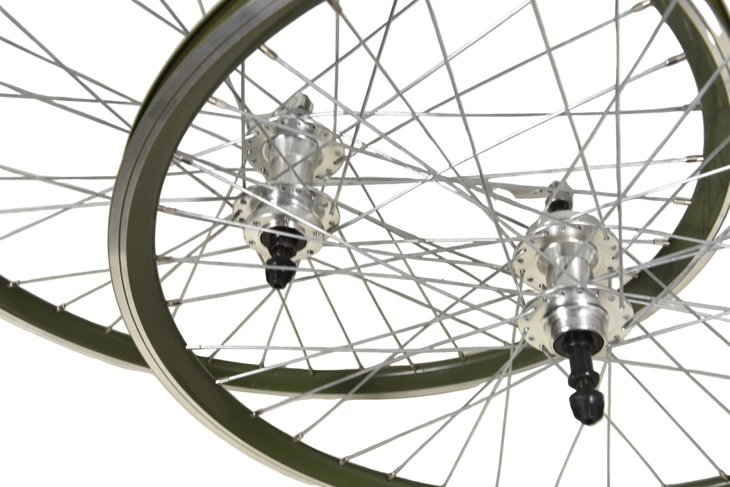 PAIR WHEELS 26" MTB DISC BRAKE HUB GREEN AIRLINE DOUBLE WALL RIMS MULTISPEED