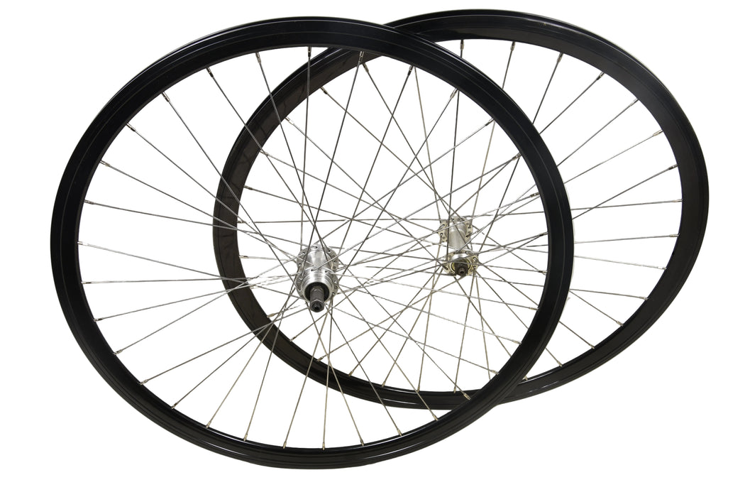 PAIR 700c (622 x 13) ROAD BIKE RACER WHEELS BLACK ALLOYRIMS Q/R HUBS 100/130mm