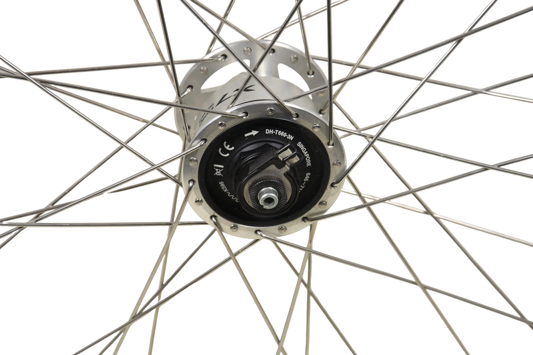 700c 28" Shimano DH-T660-3N Deore LX Dynamo Hub Front Wheel Silver Rim 622-19 Alloy