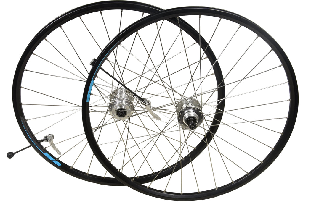 26” MTB 6, 7 SPEED FREEWHEEL DISC BRAKE BIKE WHEELS DOUBLE WALL RIMS BLACK
