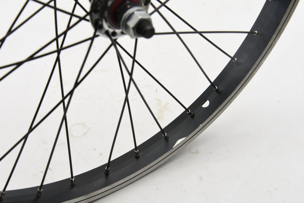 20 x 1.75 BLACK FRONT ALLOY 406 RIM WHEEL IDEAL FOLDERS, KIDS BIKES 100mm OLD (PAINT PEEL LOW PRIC