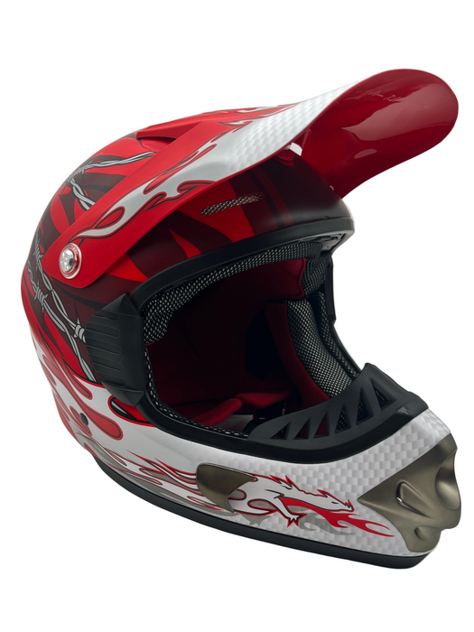 Incomplete Full Face Downhill Motocross Fibreglass Bike Helmet B.e. Dragon 55-56cm Red