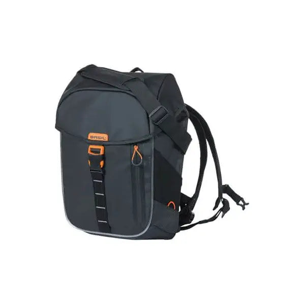 Basil Bicycle Pannier Rack Backpack Miles Tarpaulin Daypack 17Litre Black/Orange