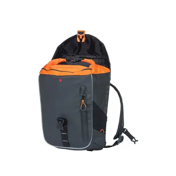Basil Bicycle Pannier Rack Backpack Miles Tarpaulin Daypack 17Litre Black/Orange