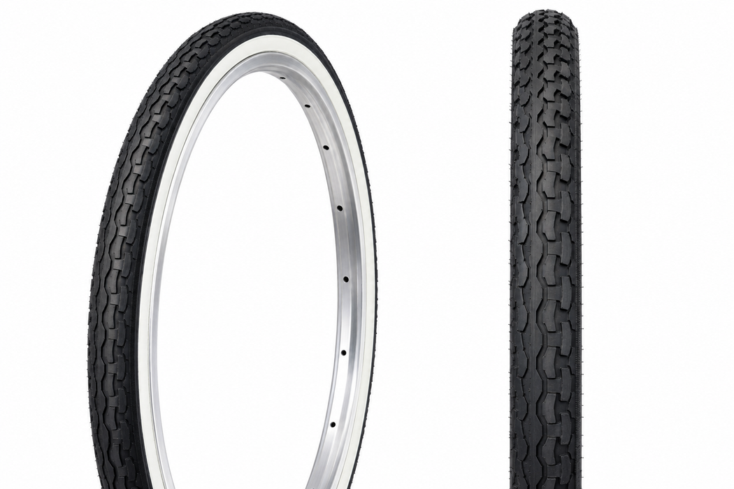 Pair Of 16 x 1.75 (47-305) Whitewall Zig Zag Tread Junior / Vintage Bike Tyres