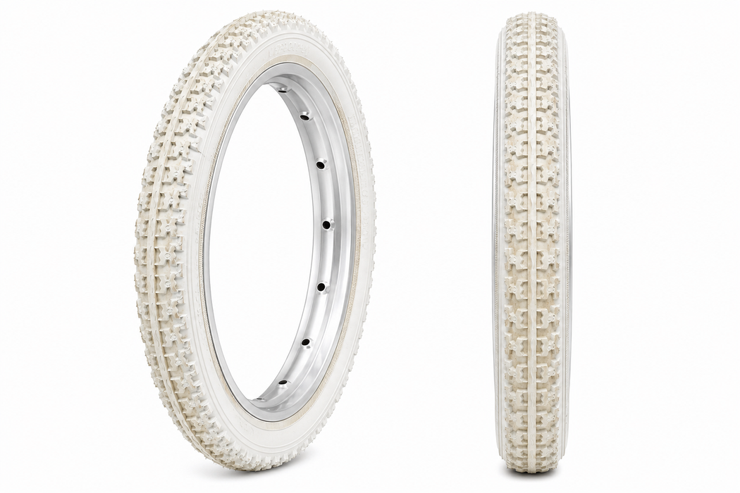 Pair Of 14 x 1 3/8 (37 - 288) White Bike Tyres Centre Line Tread - Discoloured
