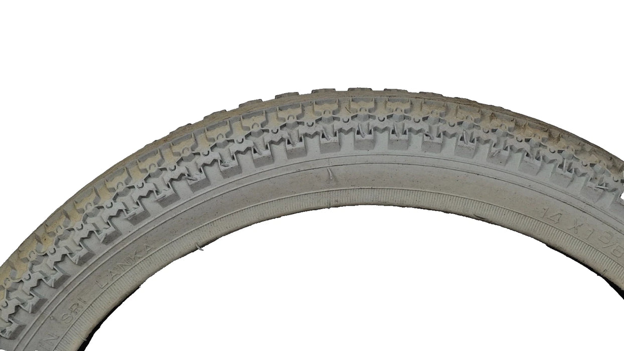 Pair Of 14 x 1 3/8 (37 - 288) White Bike Tyres Centre Line Tread - Discoloured