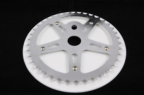 Old School Bmx 40 Teeth Bmx Opc Chain Ring Fitted Full F1 Type Chain Guard White