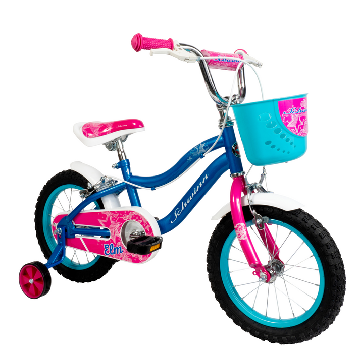 Schwinn Elm 14" Wheel Blue / Pink Kids Bike With Stabilisers