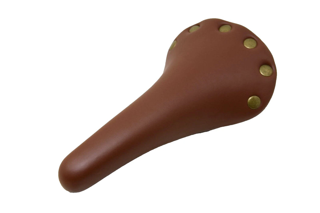 Bike Seat Classic Style Brown Leather Look Riveted Bicycle Fixie Mens Saddle