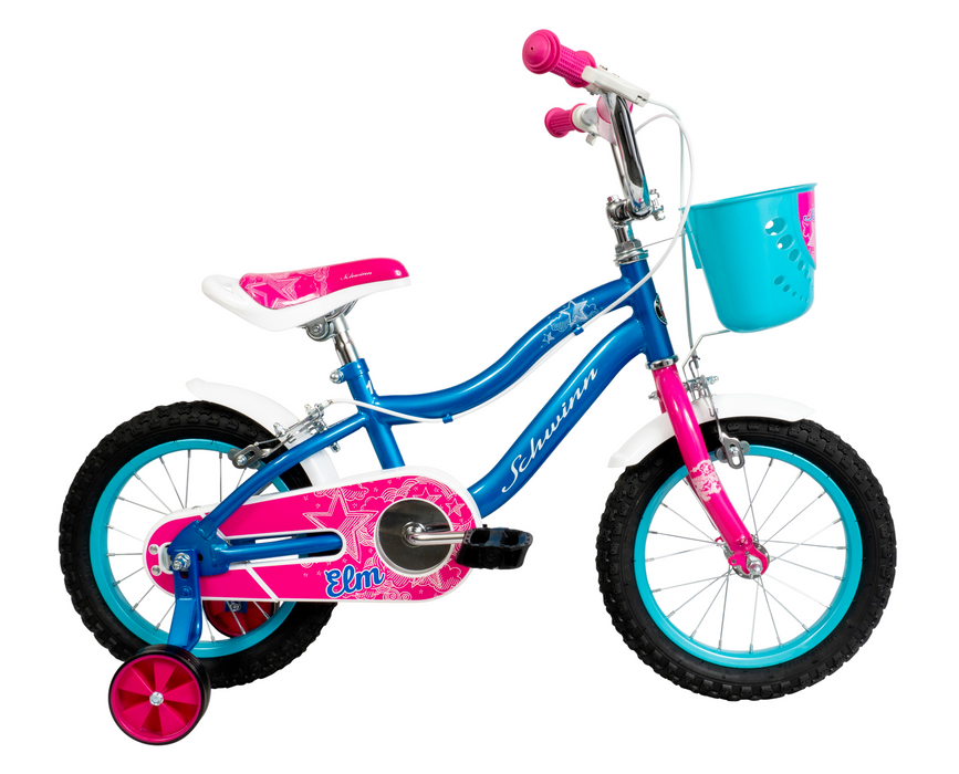 Schwinn Elm 14" Wheel Blue / Pink Kids Bike With Stabilisers