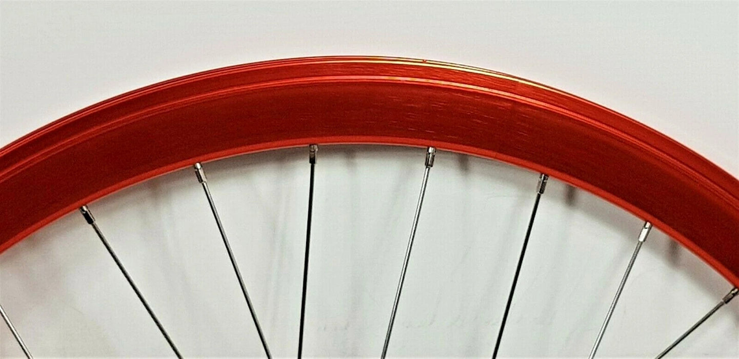 Pair 700c Fixie Flip Flop Wheels Sealed Hubs 40mm Deep Rim red pantone 485c