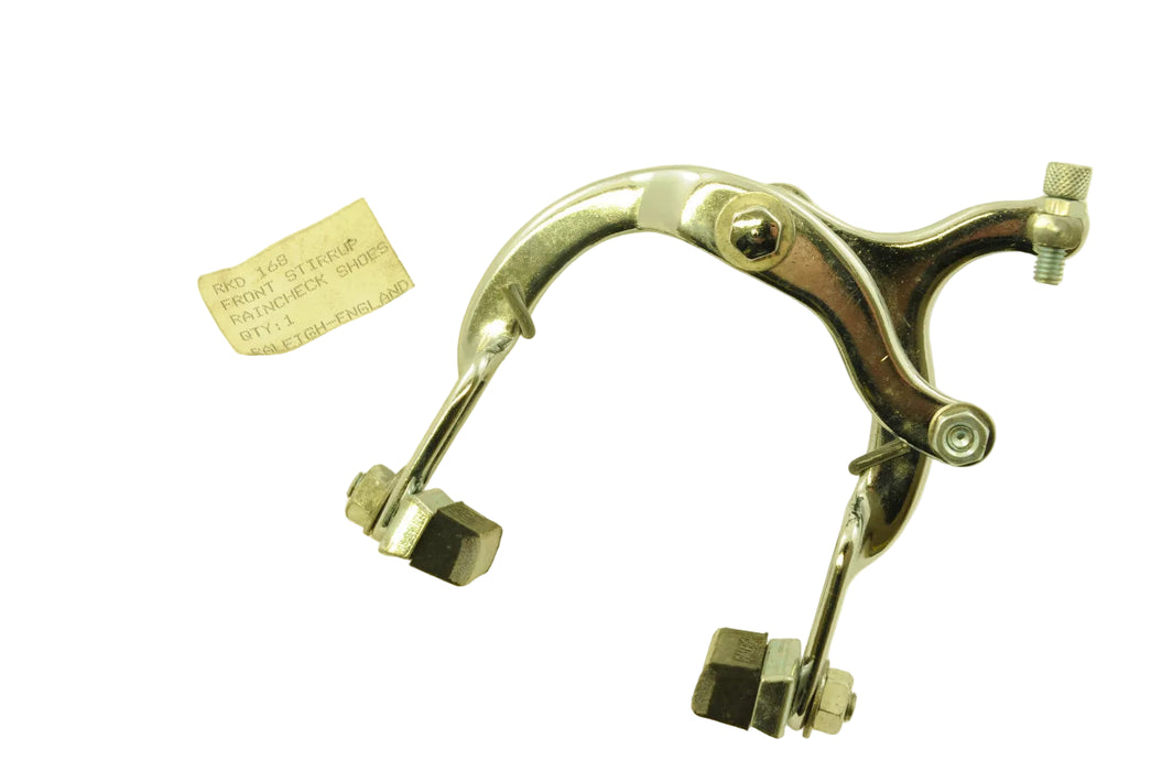 RKD 168 RALEIGH STIRRUP FRONT BRAKE CALIPER + “RAINCHECK” LEATHER BLOCKS
